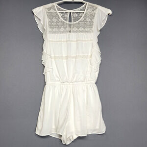 American Eagle Romper Shorts Womens S White Lace Ruffle Flutter Sleeve Boho